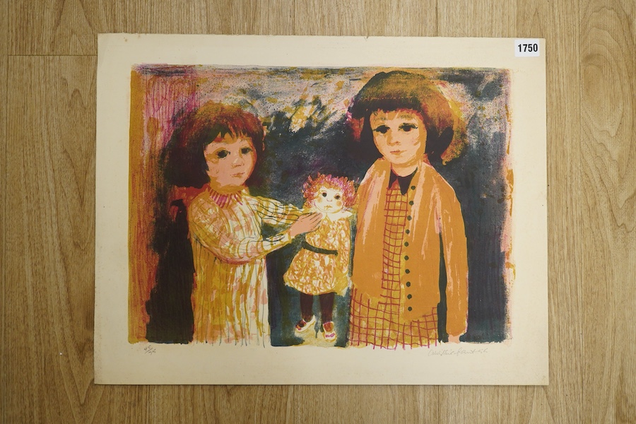Alistair Grant (1925-1997), colour lithograph, ‘Two Girls’, signed and dated '55 in pencil, limited edition 45/75, 43 x 56cm, unframed